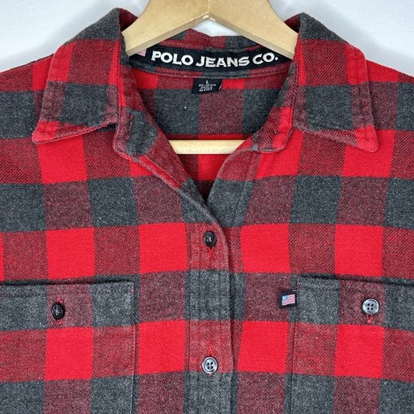 Polo Jeans Co. Womens Top L‎ Red/gray Plaid Flannel Long Sleeve Button Up - Picture 2 of 7